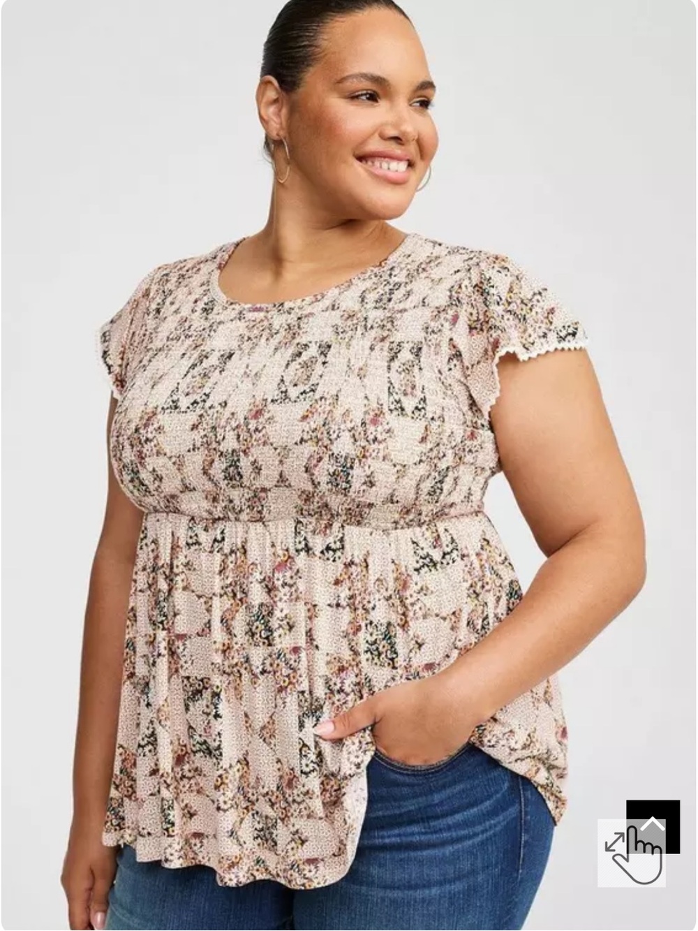 Torrid Smocked Crew Babydoll Top Floral Cotton Size 3
